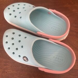 Girls teal and pink crocs size 13